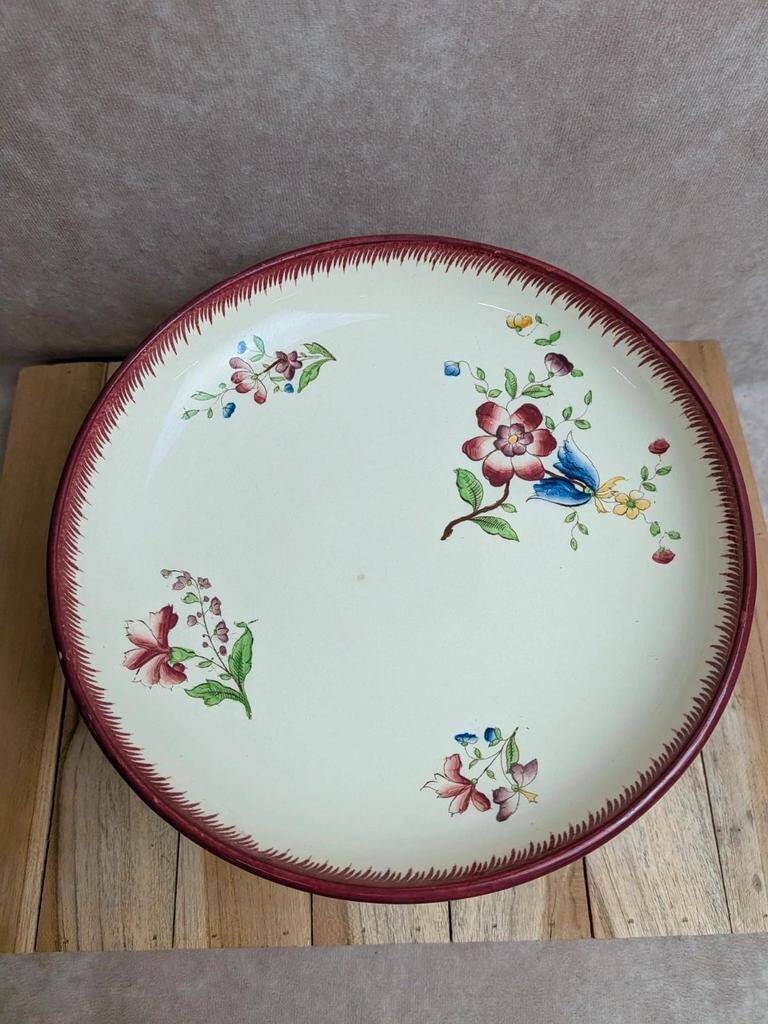 Antique compote dish Sarreguemines – Strasbourg model – floral decoration