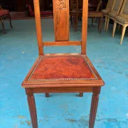 5 Art Deco Chairs in Carved Walnut, Upholstered with Studded Leather – 1920s