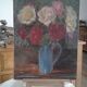 old painting, still life with bouquet of multiple-colored flowers. circa 50