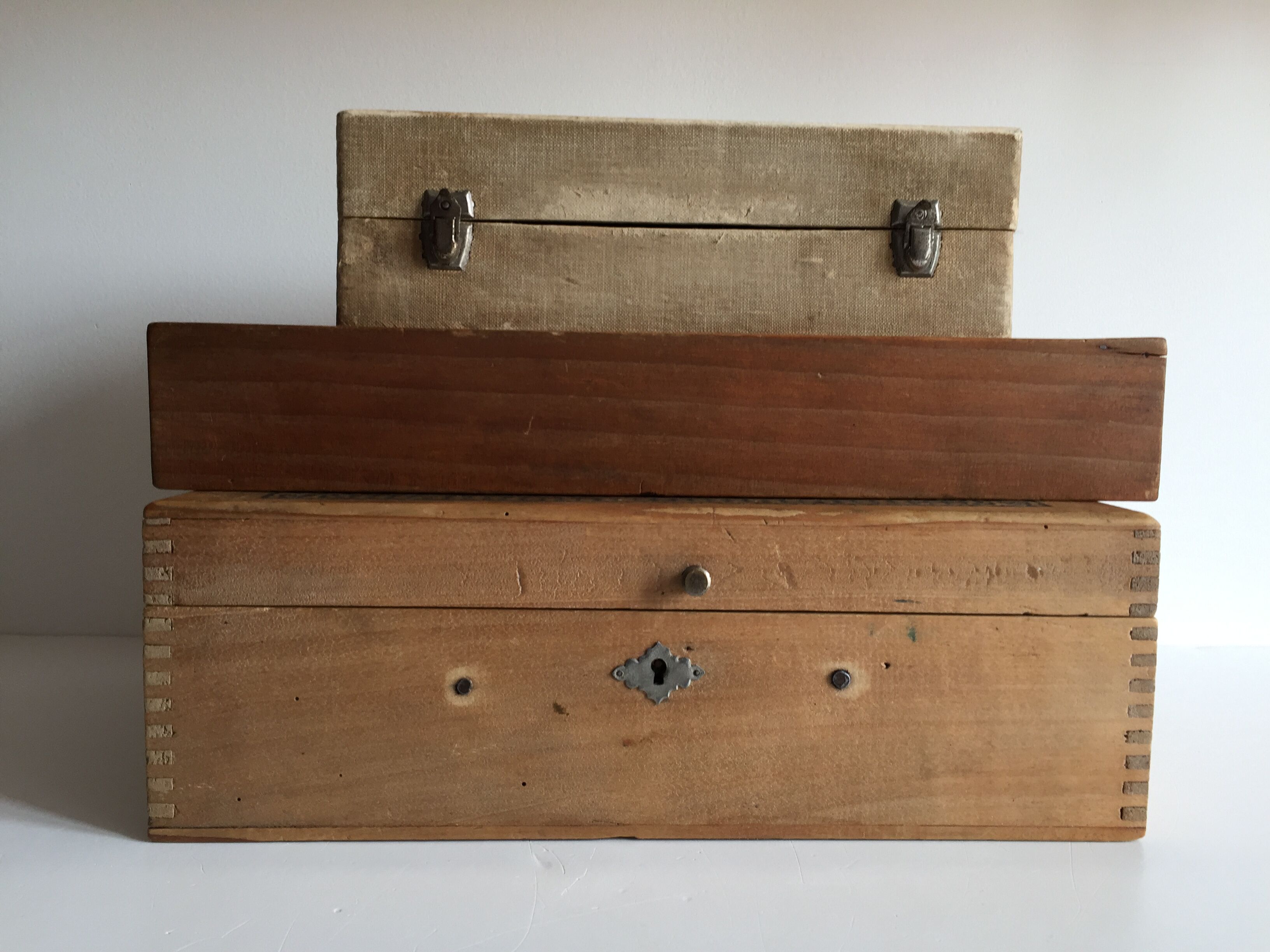 Ensemble de 3 boites en bois toilette de pension vintage