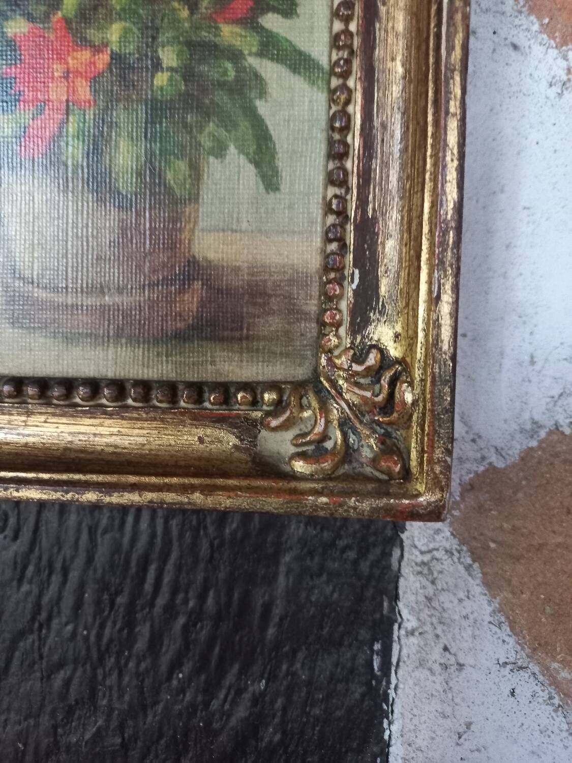 Bouquet of flowers in golden wood