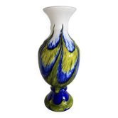 Large multicoloured blown glass vase – White, cobalt blue and green.
