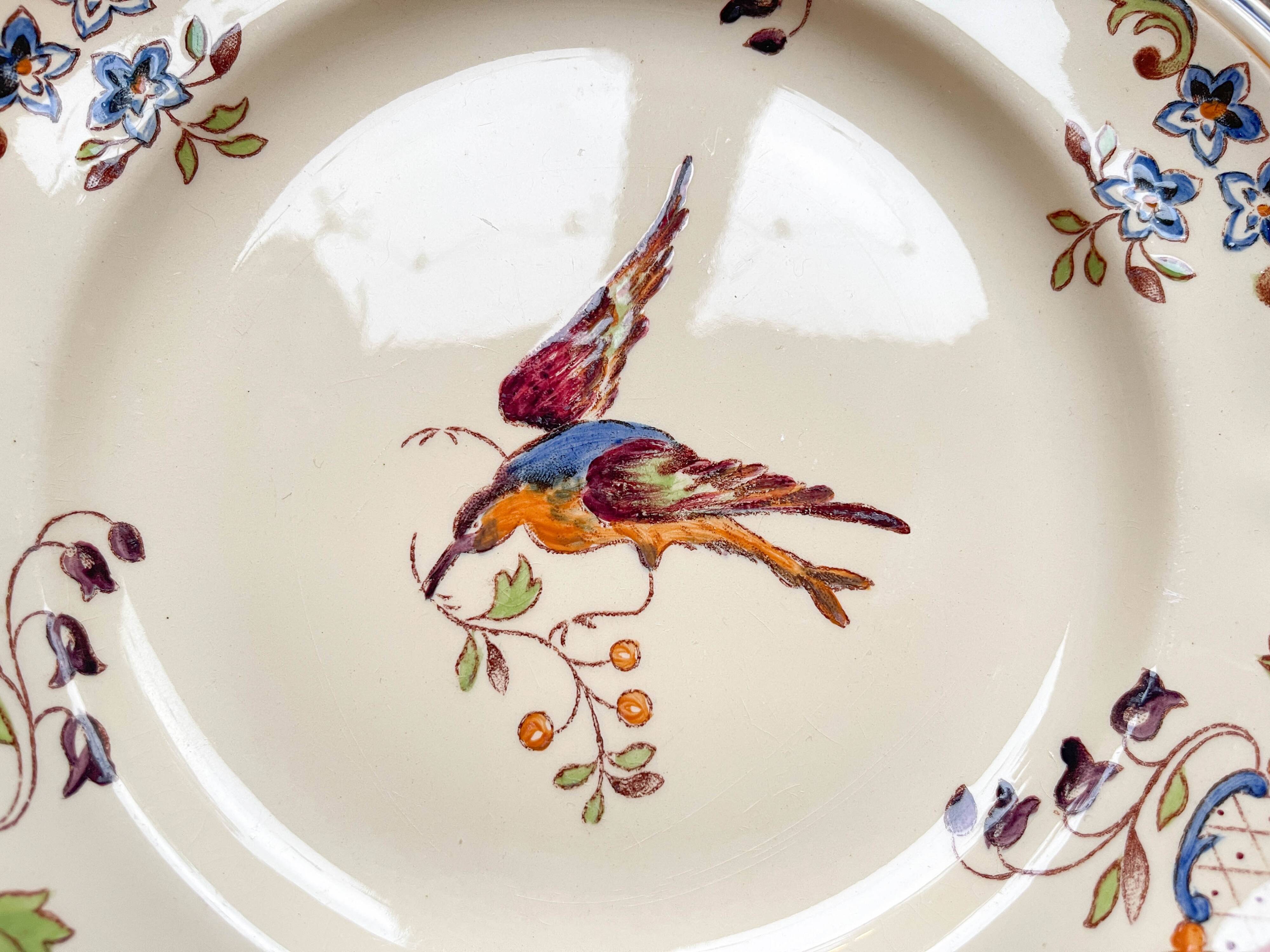 Vintage earthenware plate bird Cléry LONGCHAMP 1930