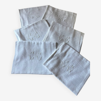 Lot de 6 serviettes de table en lin brodées