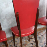 Lot of 8 vintage wooden chairs and red skai