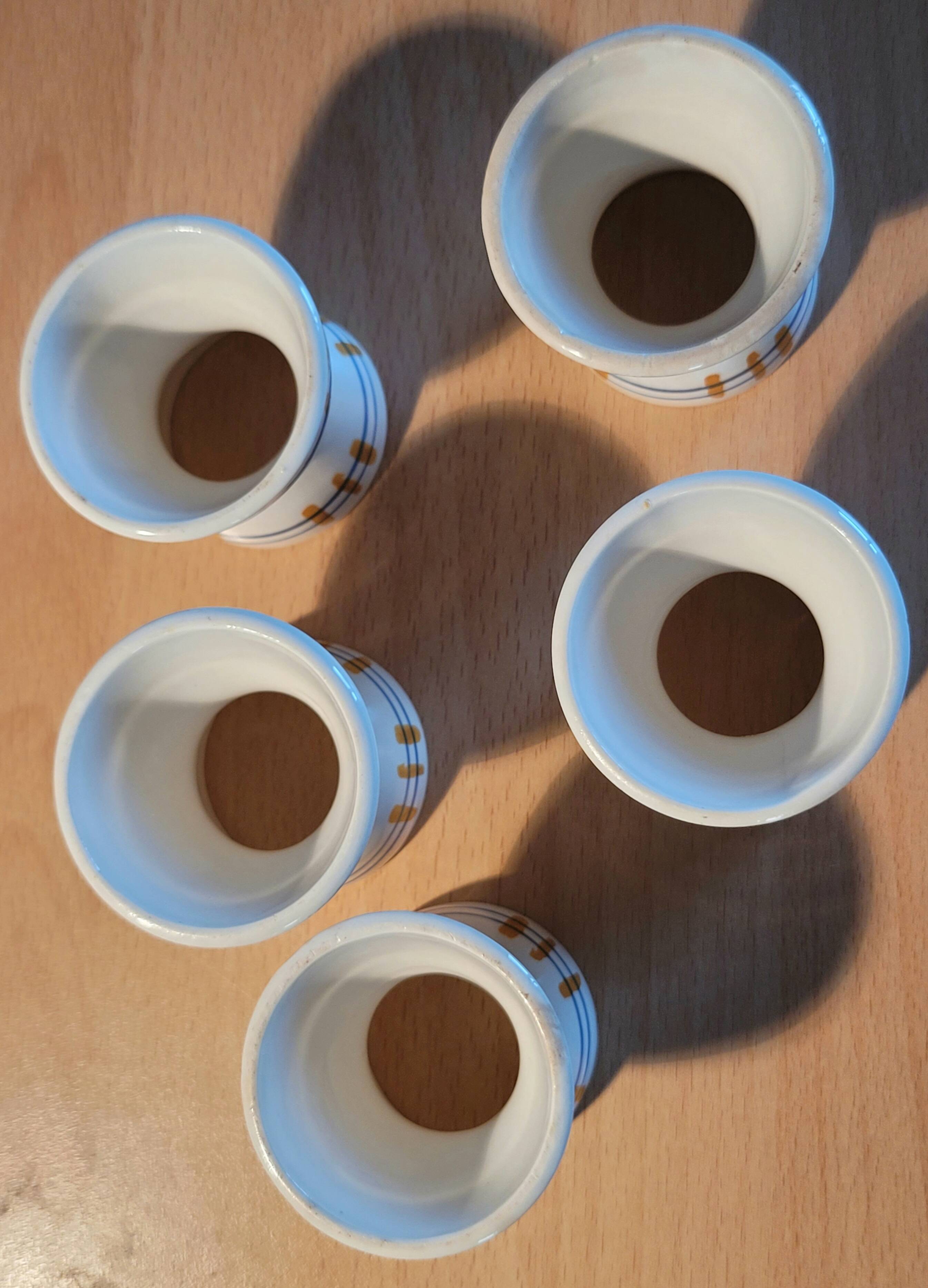 5 devil's egg cups in earthenware, Poitou model from Sarreguemines.
