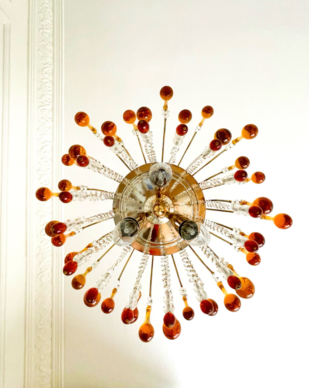 Lustre cascade Murano vintage en verre ambré et cristal, chandelier it