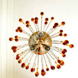 Lustre cascade Murano vintage en verre ambré et cristal, chandelier it