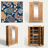 Parisian art deco wardrobe in solid raw oak, removable