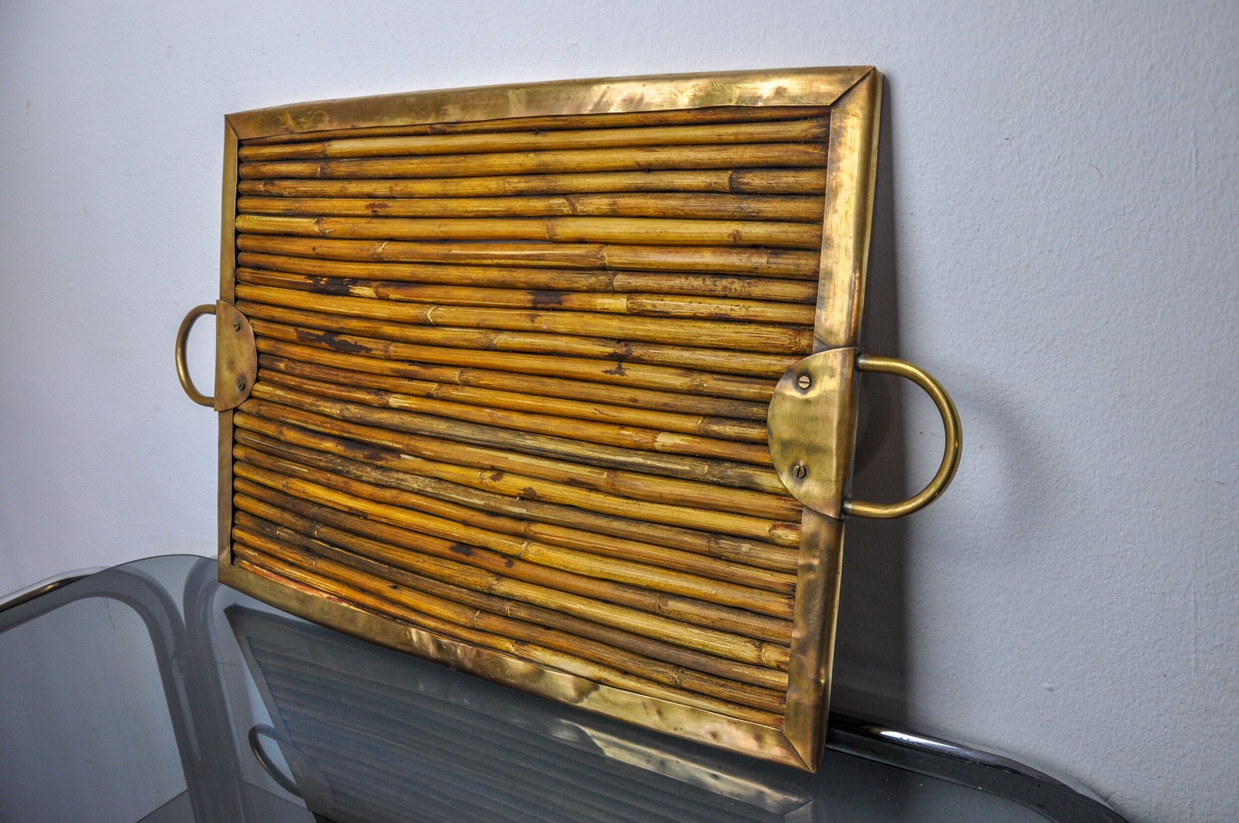 Rattan and brass top, Italy, 1970