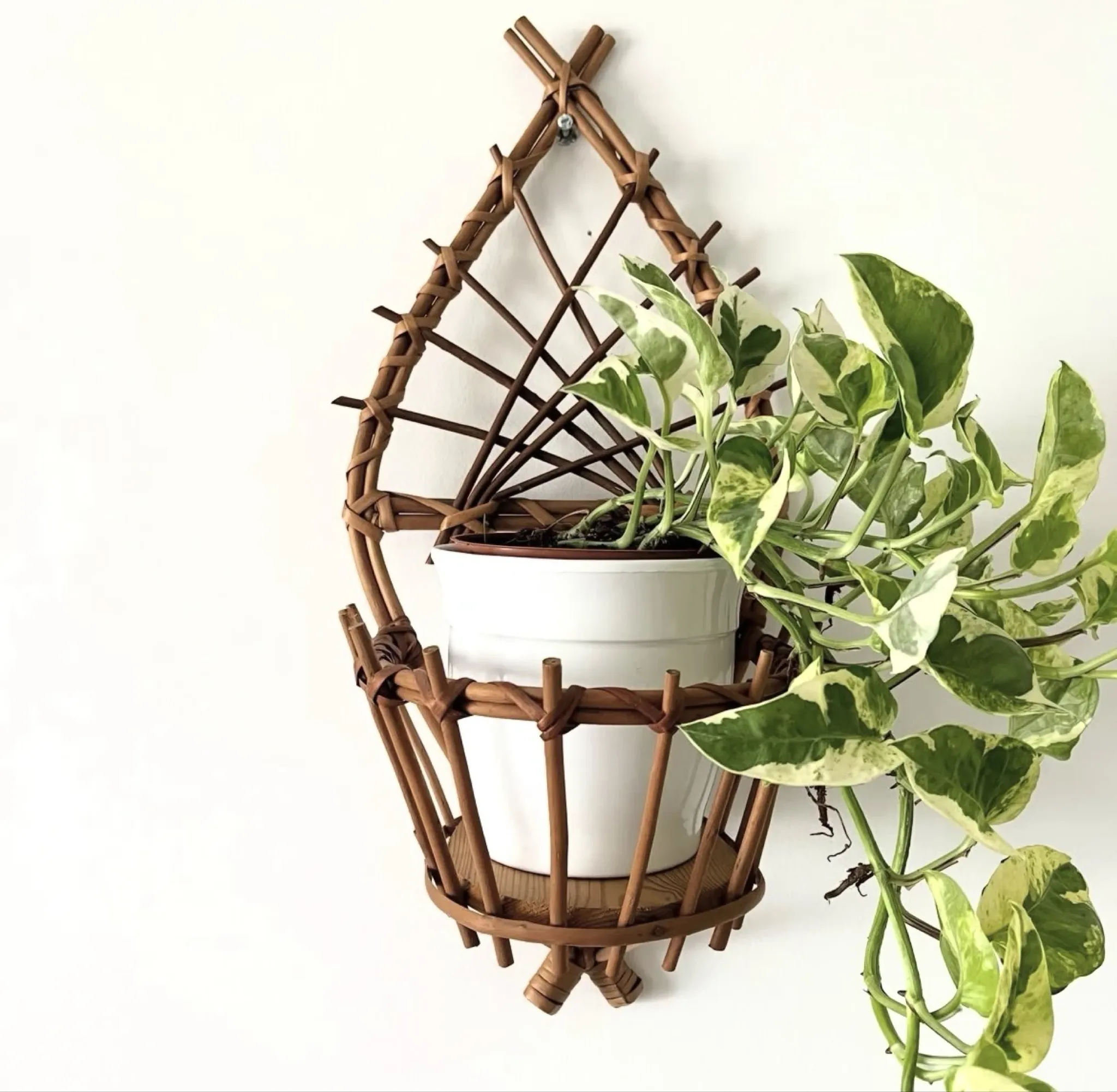 Wall-mounted plant holder in rattan