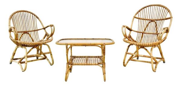 Ensemble de jardin en bambou vintage par Dirk van Sliedrecht pour Rohé Noordwolde, années 70.