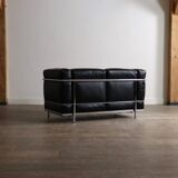 Vintage Cassina LC2 two seater sofa by Charlotte Perriand and Le Corbusier