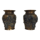 Pair of Japanese dragon vases in patinated bronze - 1900