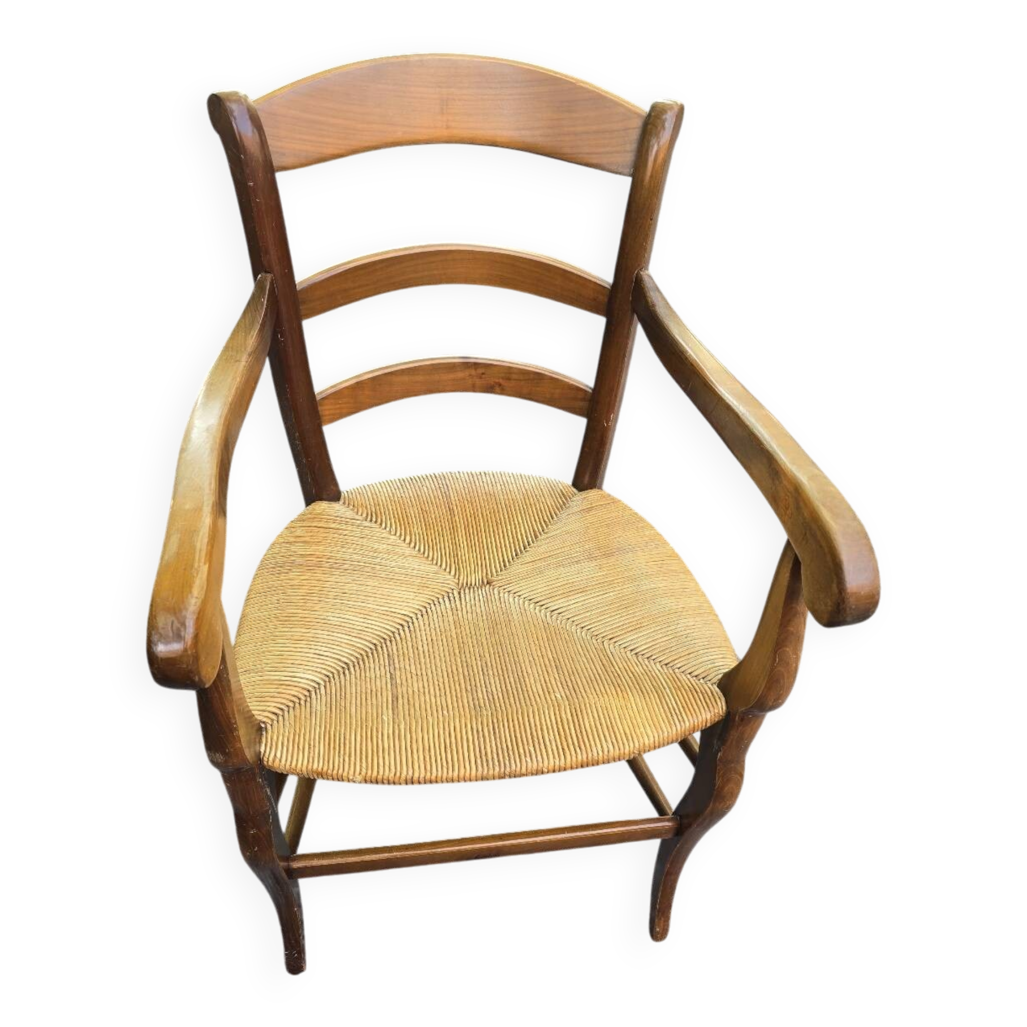 Cherry wood straw armchair