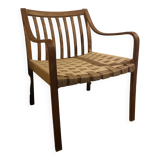 Restored wooden armchair - seat in woven jute