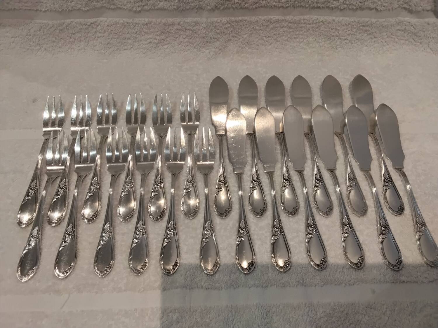 12 fish cutlery sets 24p silver metal decor ribbons rocaille