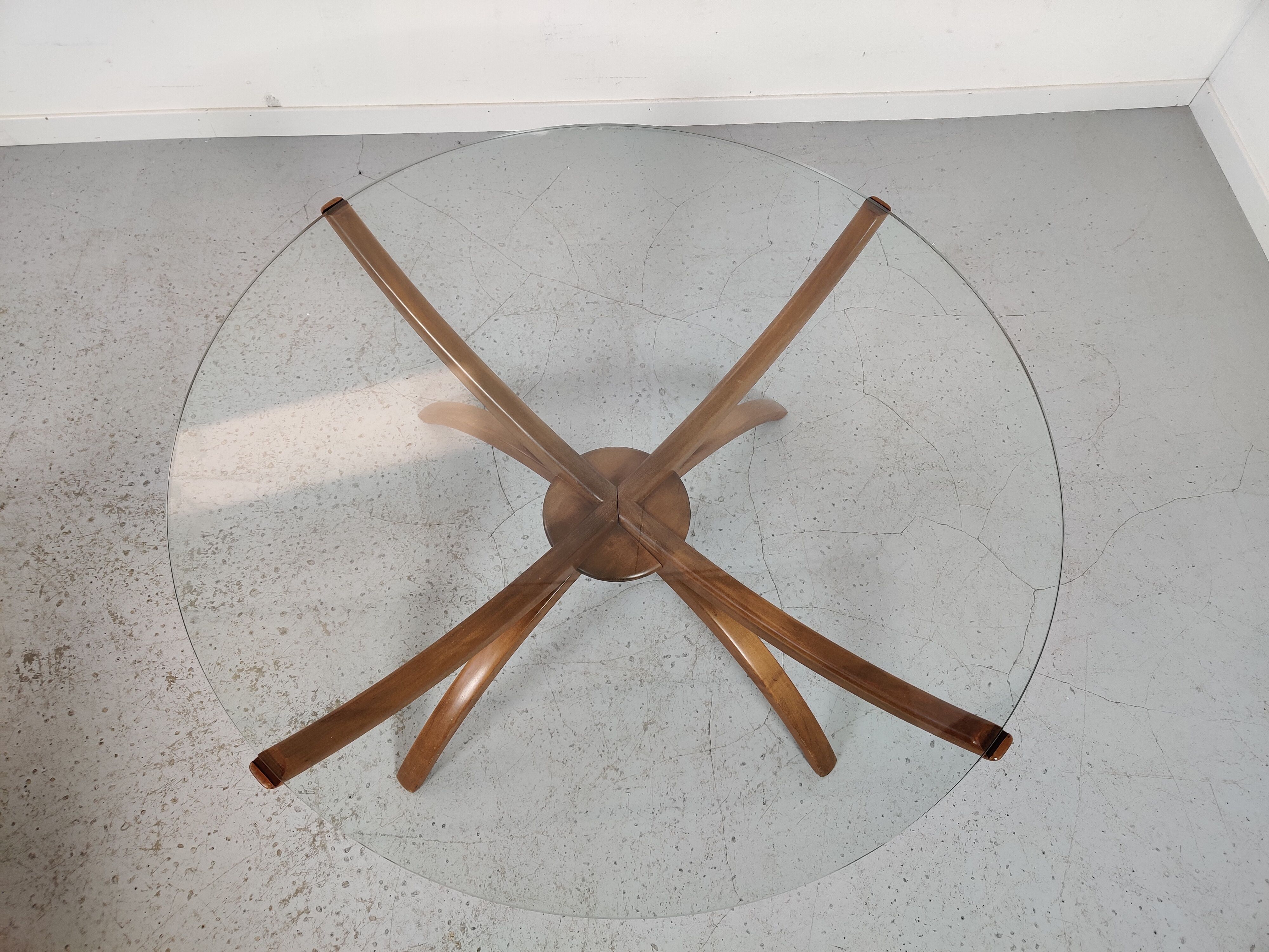 Table basse scandinave en bois et verre , années 60