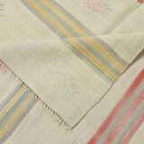 Tapis kilim carré en laine crème et beige