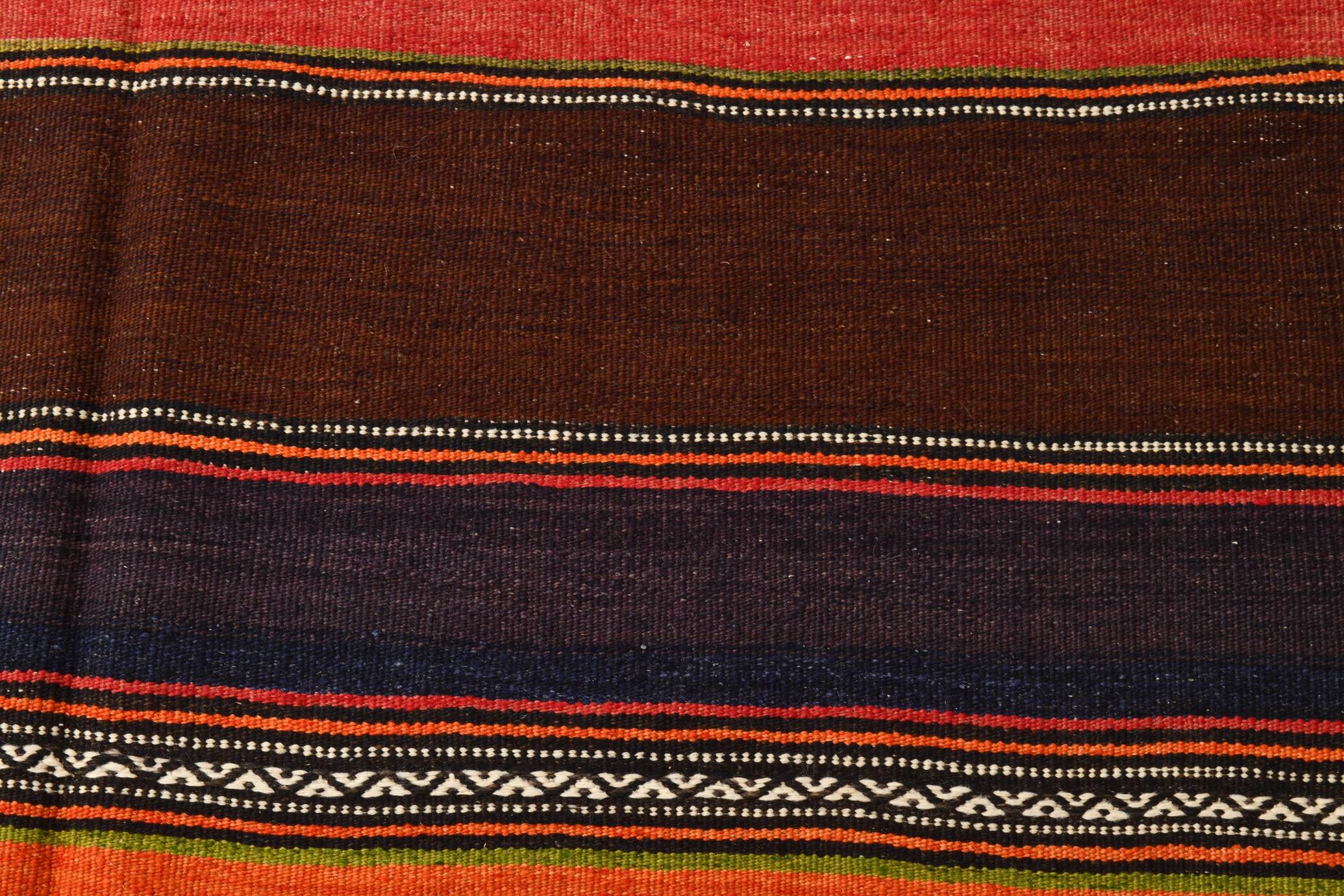 4x8 Brown & Blue Turkish Vintage Kilim Rug 139x245Cm SK 2314