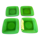 4 transparent green glass plates. Vintage 70s.