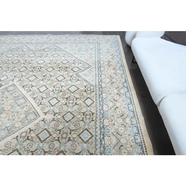 1970s Vintage Persian Handmade Wool Cotton Beige Area Rug 287x384