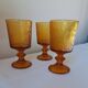 3 textured amber stemmed glasses. Vintage.