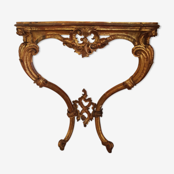 Old gilded wooden console on 2 curved feet