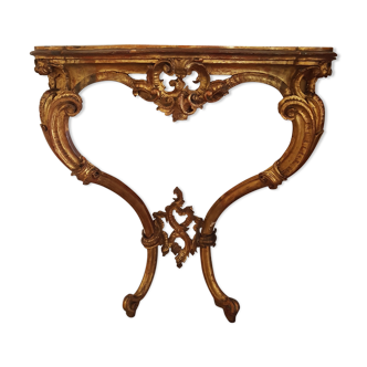 Old gilded wooden console on 2 curved feet