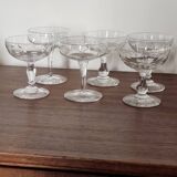 Set of 6 mismatched old crystal champagne glasses