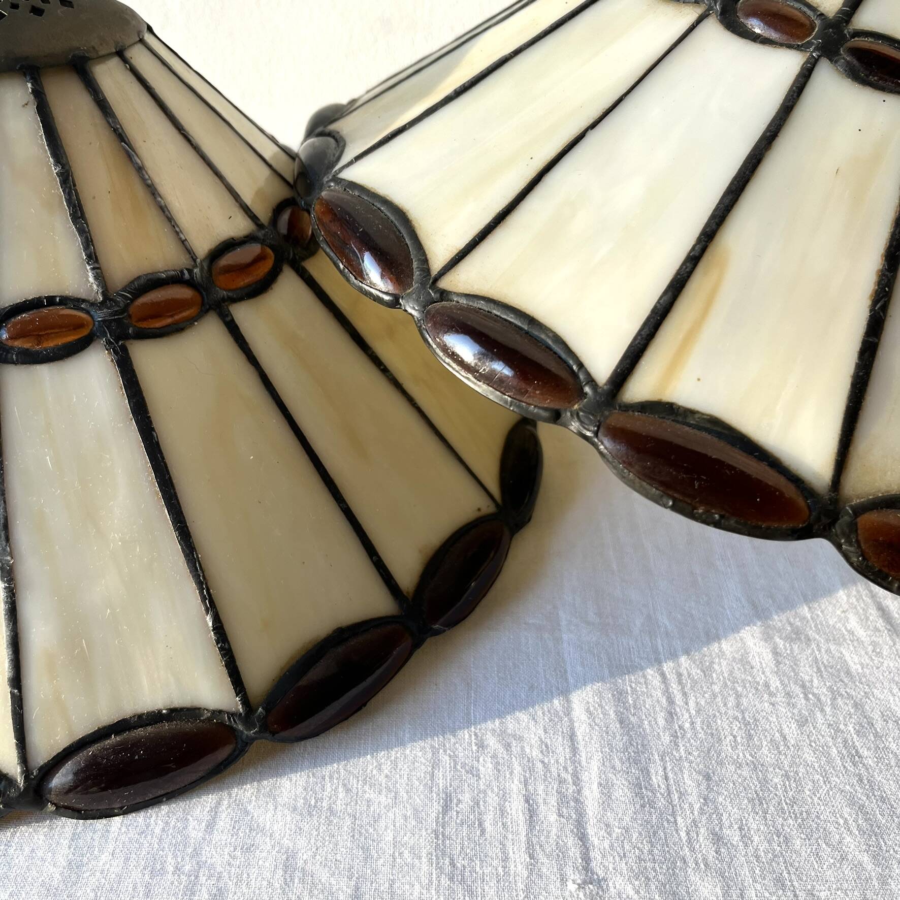 Pair of glass pendant lights in Art Nouveau Tiffany style