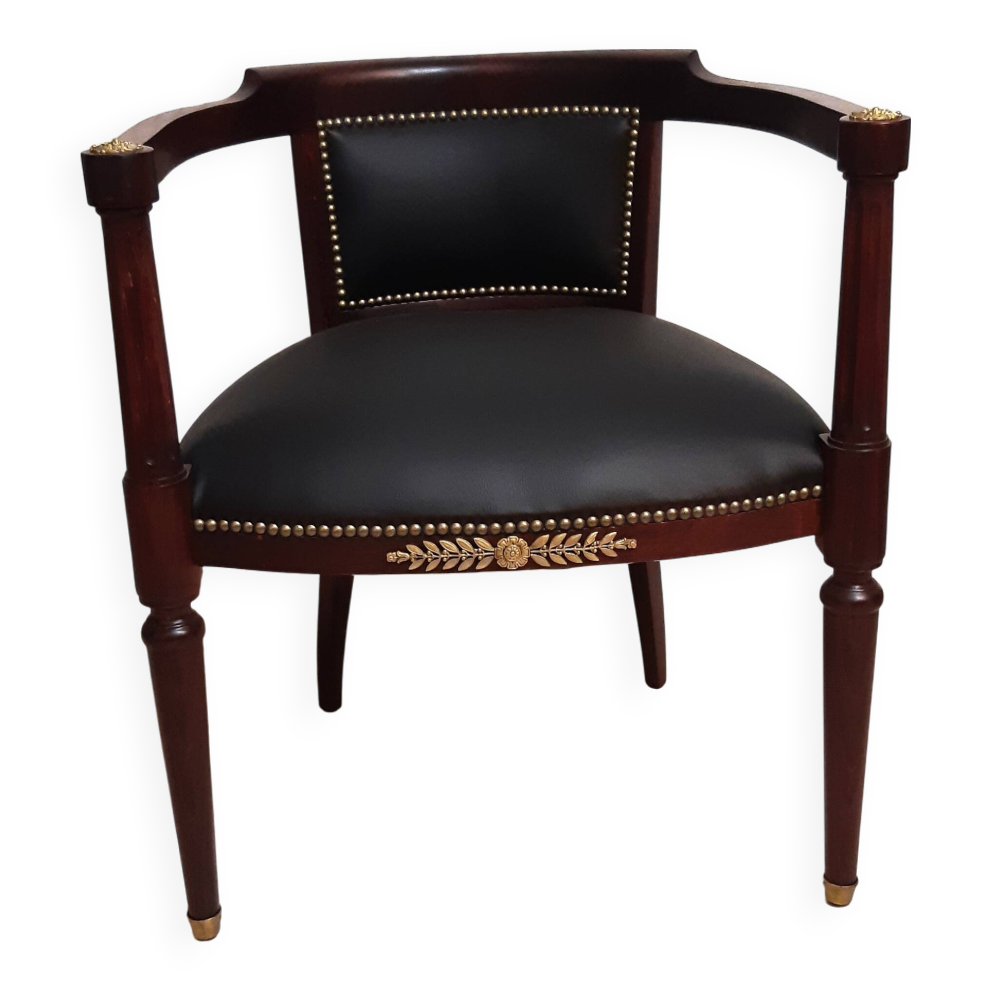Louis XVI style office chair, mahogany, late 19th century, restored to new condition