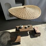 Rattan suspension or shade in the shape of a braided undulating circular tray d:80
