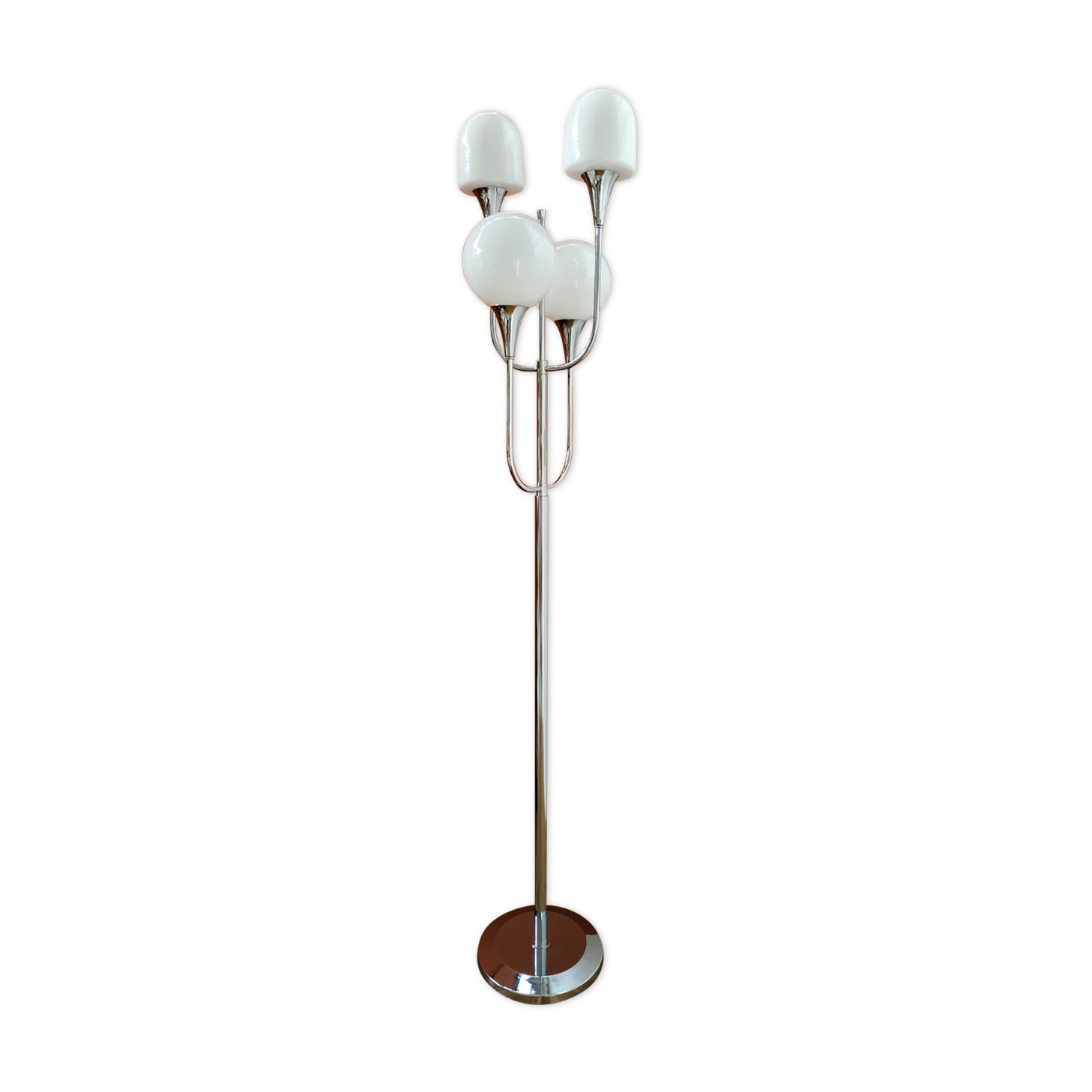 Lampadaire chromé à 4 globes des années 70 dans le gout de Sciolari