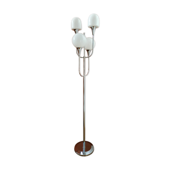 Lampadaire chromé à 4 globes des années 70 dans le gout de Sciolari