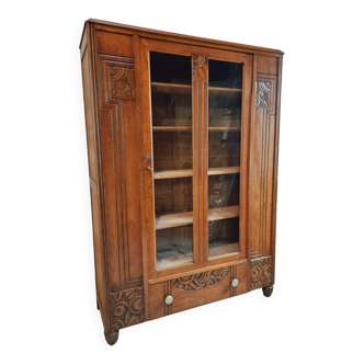 Vitrine en chêne massif – Style Art Déco – Années 1920 – Étagères modulable