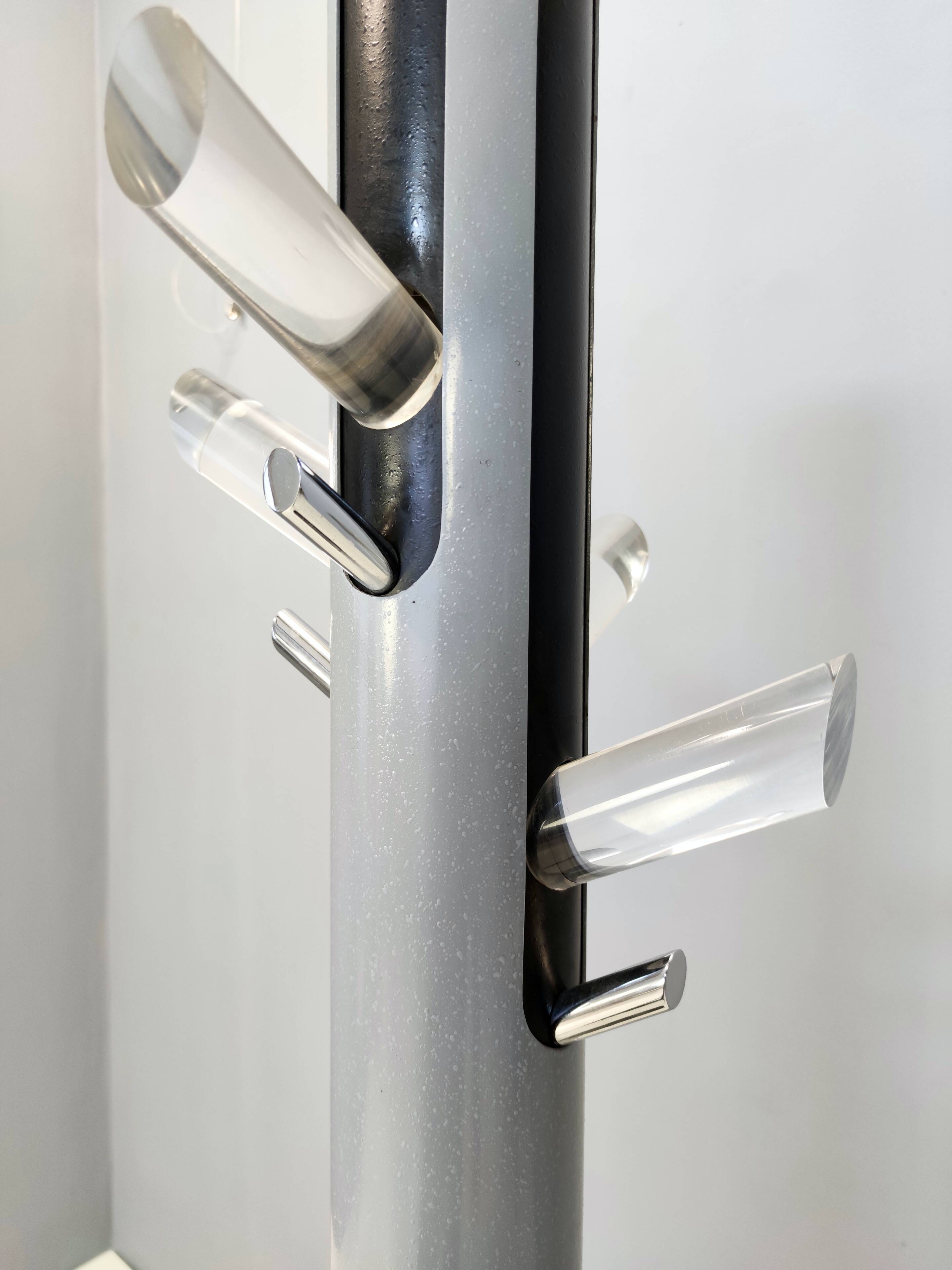 Varnished Iron, Steel and Plexiglass Illuminated Coat Rack, Italy