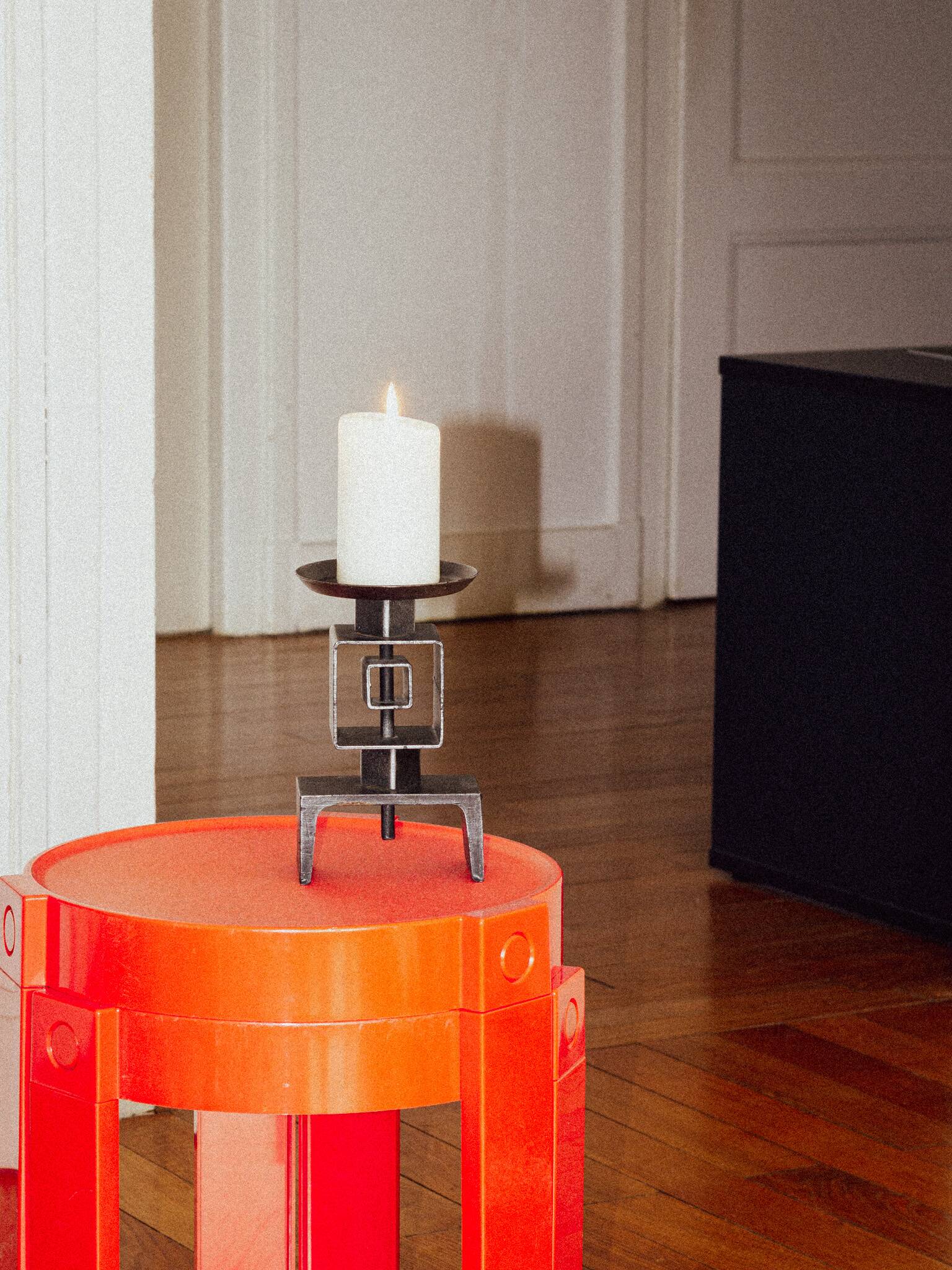 Wrought metal totem candle holder, 1960s