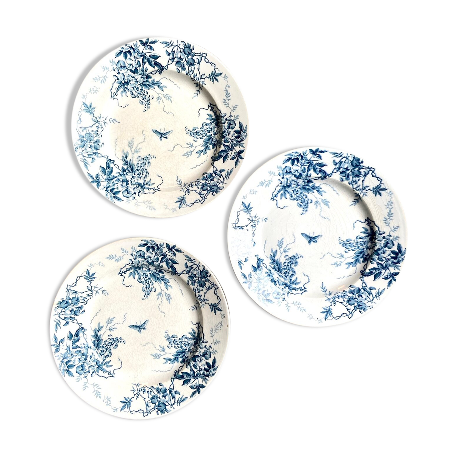 3 Gien dessert plates in iron earth, "Glycine" service around 1975