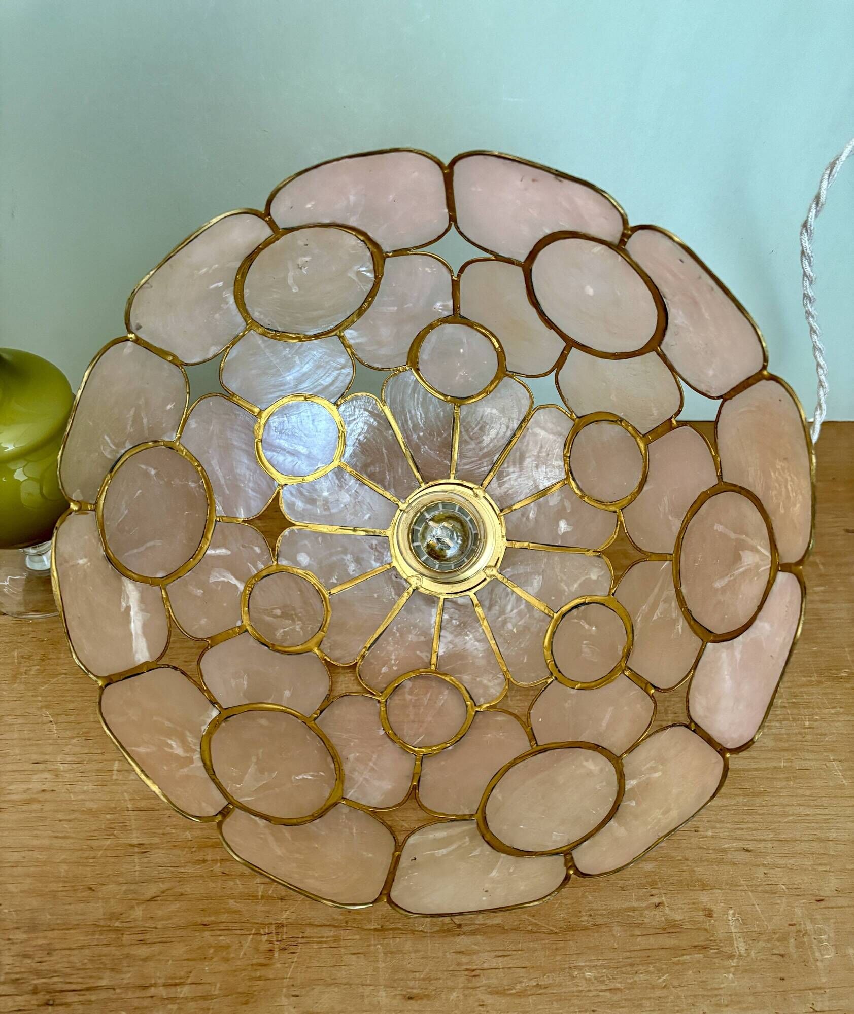 Vintage mother-of-pearl and brass lampshade pendant light