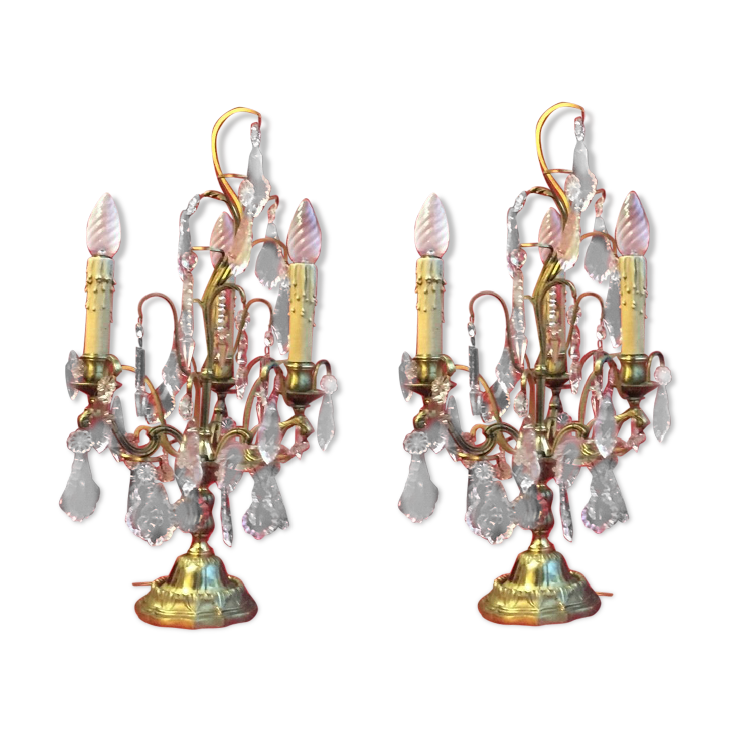Pair of crystal tassels with bronze frame