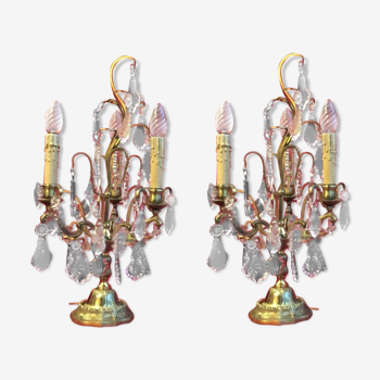 Pair of crystal tassels with bronze frame