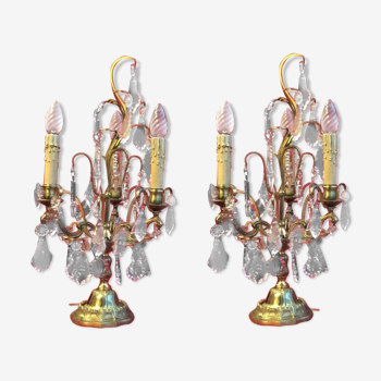 Paire de girandoles à pampilles cristal avec armature bronze
