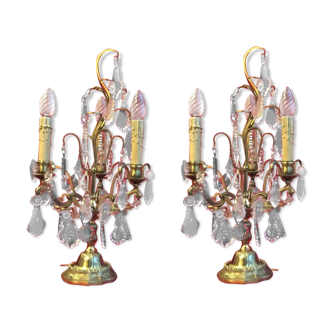 Pair of crystal tassels with bronze frame