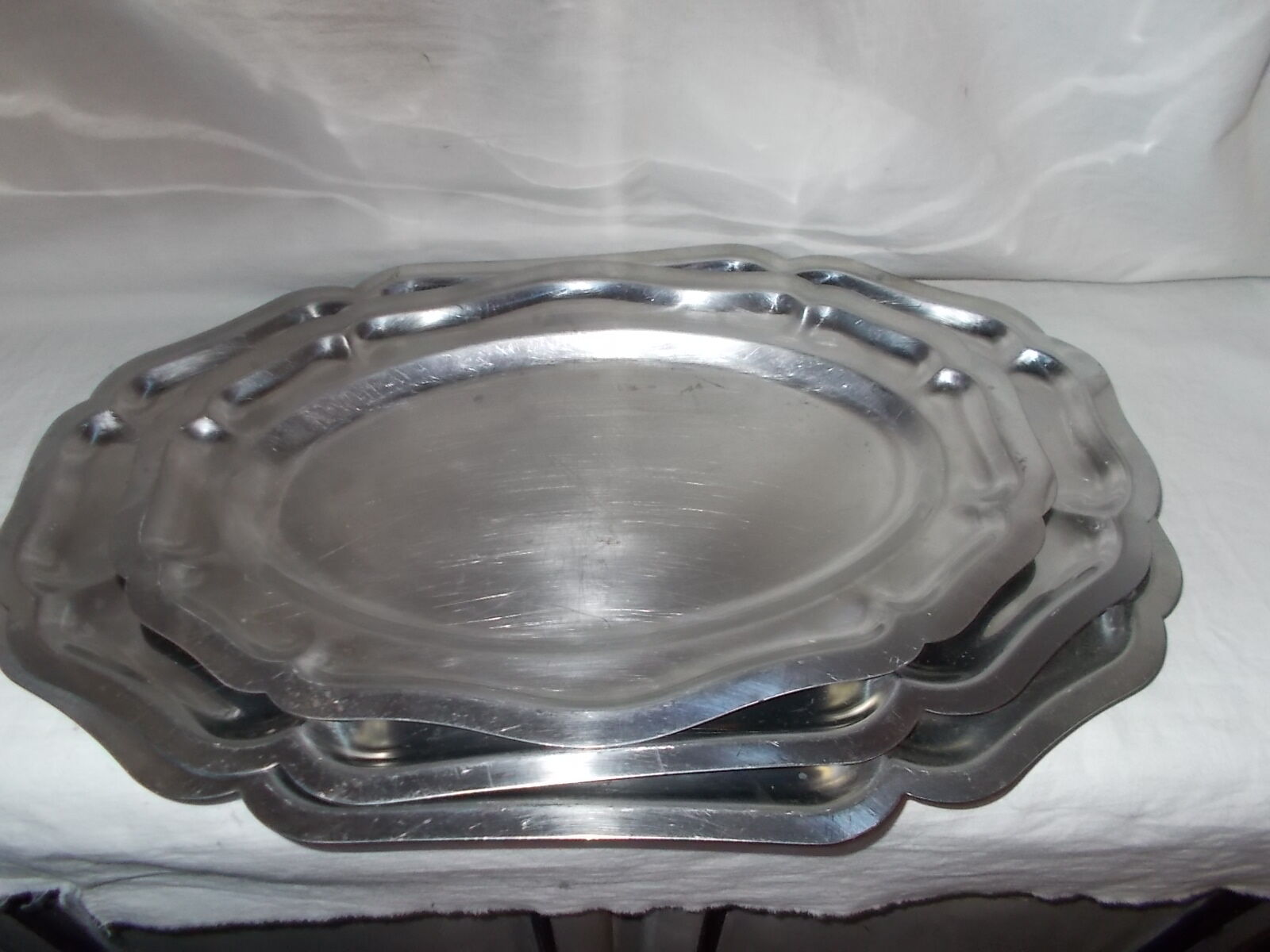Lot de 3 plats ronds plats en inox