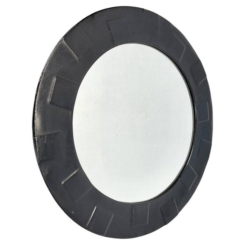 Miroir mural vintage en cuir à motifs, années 1950