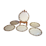 6 flat porcelain plates, "B.F Limoges" garlands of roses and geometric frieze, lot 1.