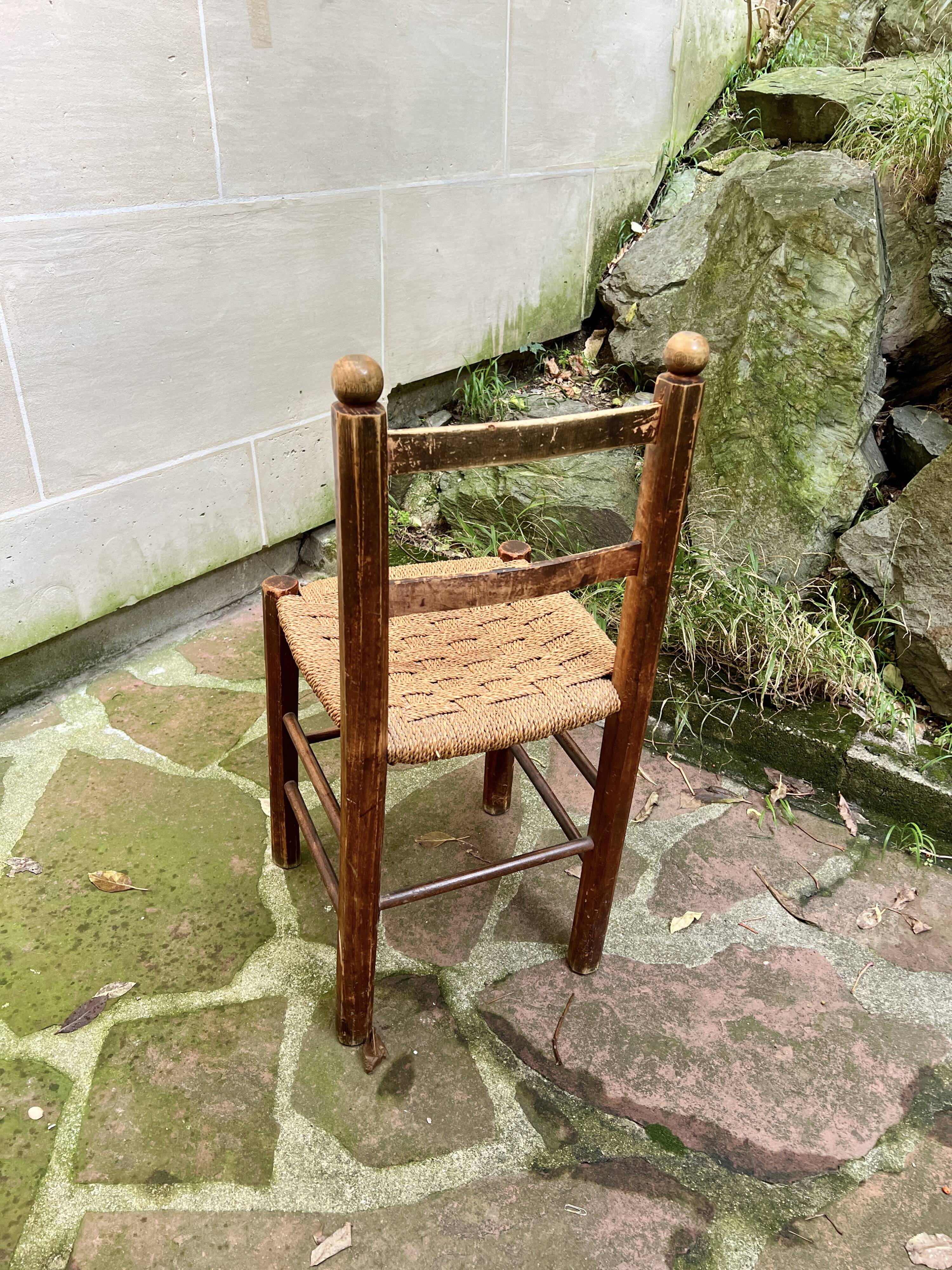 Chaise Italienne Vintage Bois Brut Corde Tressée Artisanale