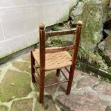 Chaise Italienne Vintage Bois Brut Corde Tressée Artisanale