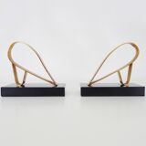 Pair of Modernist Art Deco Gold Starry Bookends on Marble Base